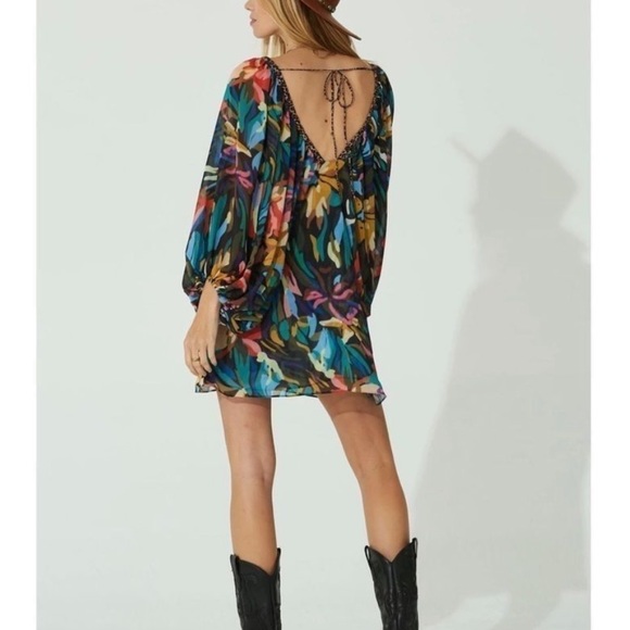 Jen's Pirate Booty x Free People Orissa M Black Blue Abstract Chiffon Mini Dress - Picture 10 of 11